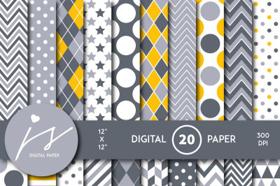 Yellow and gray digital scrapbooking paper, MI-849