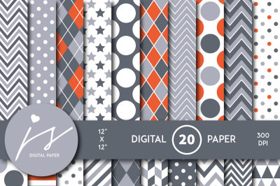 Orange and gray digital scrapbooking paper, MI-850