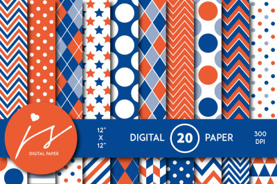 Orange and royal blue digital scrapbooking paper, MI-851
