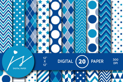 Teal and royal blue digital scrapbooking paper, MI-852