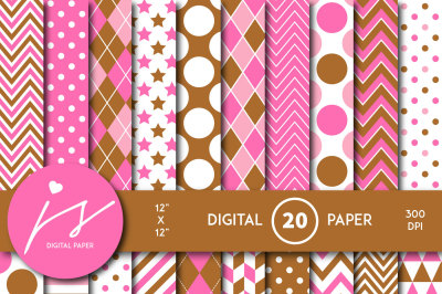 Pink and brown digital scrapbooking paper, MI-854