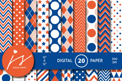 Orange and blue digital scrapbooking paper, MI-856