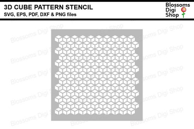 3D Cube Pattern Stencil SVG, EPS. PDF, DXF and PNG files