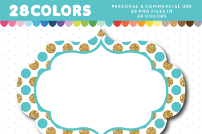 Gold glitter polka dots frame clipart, Label clipart, CL-1762