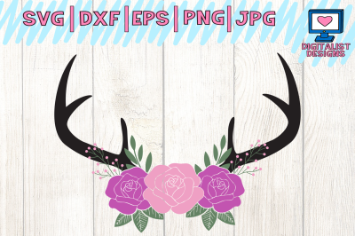 floral antlers, deer svg file, antlers svg, cricut design space