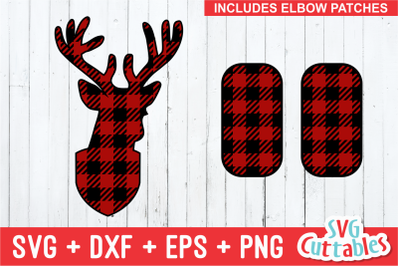 Deer head buffalo plaid with elbow patches