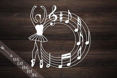 Ballerina SVG PDF&2C; ballet dancer circle monogram&2C; baby papercut jpeg 