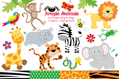 Jungle Animals Clipart, Jungle Graphics &amp; Illustrations, Jungle Paper