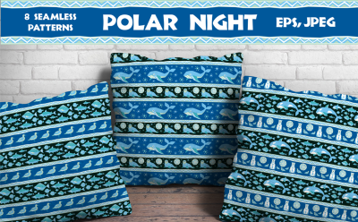 Polar night. Seamless patterns in ethnic style.