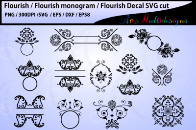 flourish svg cut file &2F; flourish SVG monogram&2F;flourish decal template