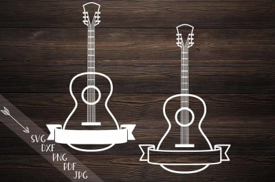 guitar split monogram, svg file, music musical notes, ribbon banner