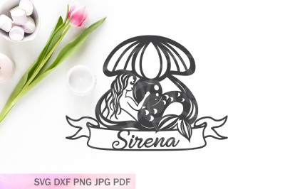 mermaid monogram svg&2C; papercutting template&2C; sirena mermaid with pearl