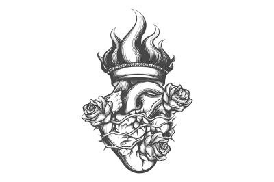 Sacred Heart Engraving Illustration