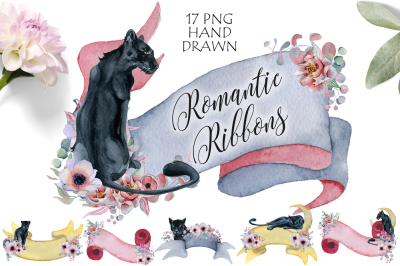 Romantic Ribbons with Panthers &amp; Flowers