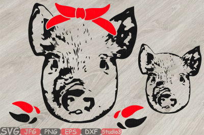 Pig Head whit Bandana Silhouette SVG feet pigs western Farm 803S