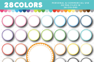 Round scalloped digital frame clipart, CL-703
