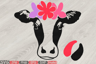 Cow Head whit Flowers Silhouette SVGcowboy western Farm Milk 806S