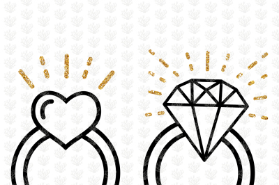 Diamond &amp; Heart Engagement Rings - Svg File