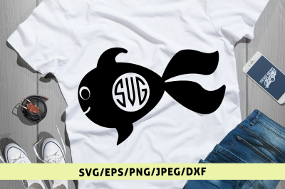 Cute Fish Monogram Frame - Svg Cut File