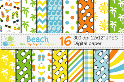 Beach Digital Paper, Summer backgrounds