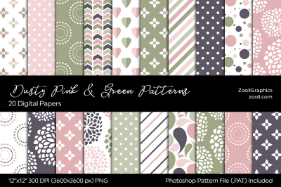Dusty Pink & Green Digital Papers