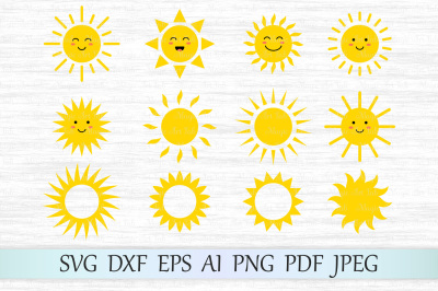 Collection of cute suns SVG, DXF, EPS, AI, PNG, PDF, JPEG