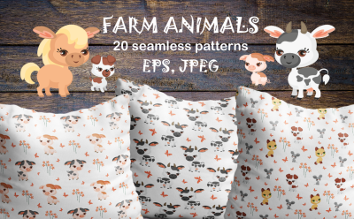 Farm animals. Seamless patterns.