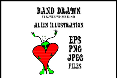 Hand Drawn Alien Heart&nbsp;Illustration - JPEG - PNG - EPS