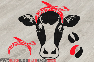 Cow Head whit Bandana Silhouette SVG cowboy western Farm Milk 813S