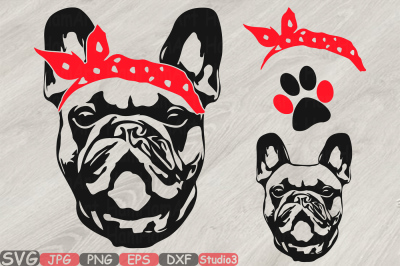 French bulldog Head Whit Bandana Silhouette SVG cute Dog Family 816s 