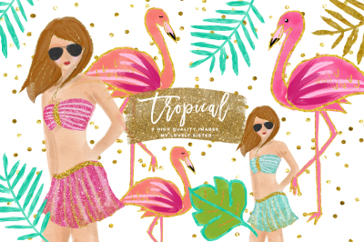 Tropical Clip Art, summer clip art pack, flamingo Clipart, Beach 