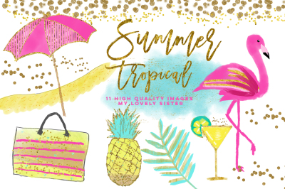 Flamingo Clipart, Pineapple Tropical clip art, summer clipart hawaiian