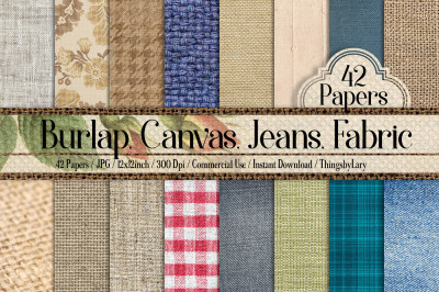 42 Different Fabric Texture Papers Burlap, Canvas, Jeans, Denim, Plaid