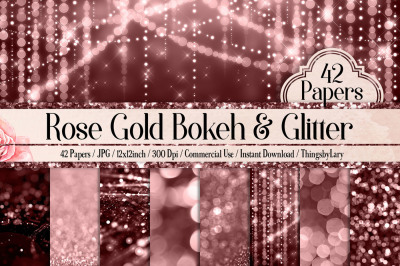 42 Rose Gold Bokeh and Glitter Texture Papers