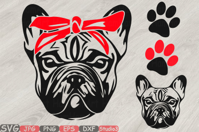 French bulldog Silhouette SVG cute Head face Dog paw Family Pet 818S