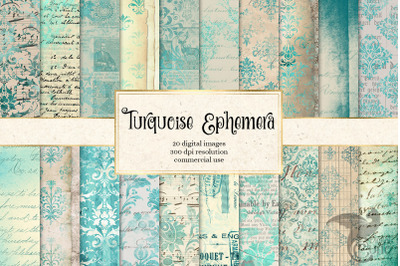 Turquoise Ephemera Digital Paper