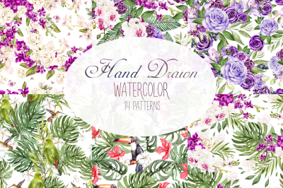 Hand Drawn Watercolor 14 PATTERNS