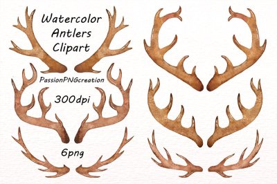 Watercolor Antlers Clipart