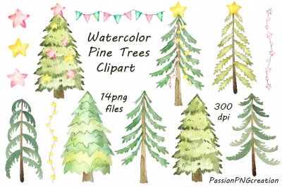 Watercolor Pine Trees Clipart