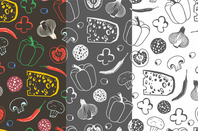 Seamless pattern with the ingredients for pizza