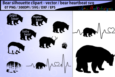 bear svg silhouette vector / mama bear svg cut / papa bear svg 