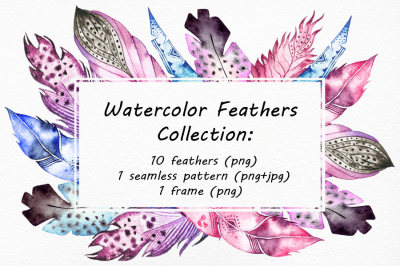Watercolor Feathers clip art
