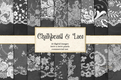 Chalkboard and Lace Digital Paper