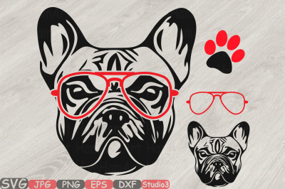 French bulldog whit Glasses Silhouette SVG Dog paw Family Pet 819s