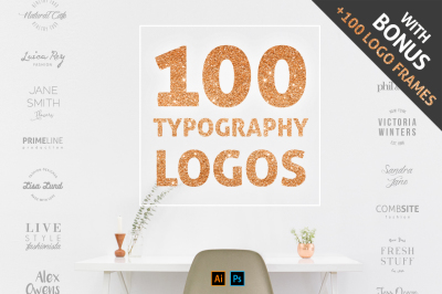 100 Typography Logos + 100 Logo Frames