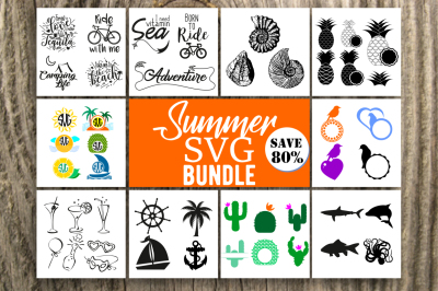 Summer SVG Bundle, Summer Design Bundle, 10 sets with 47 designs