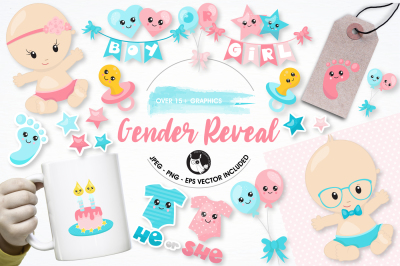 Gender reveal graphics and illustrations