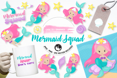 Mermaid squad graphics and illustrations