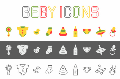 Baby things icons set