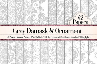 42 Seamless White and Gray Damask Ornament Papers